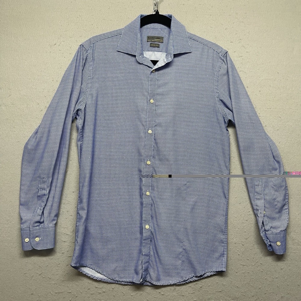Black Label by Ruffini Italy Slim Fit Dress Shirt Blue White Houndstooth Size S